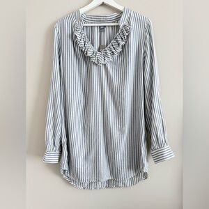 Aerie Striped Ruffle Trim Long Sleeve Tunic Blouse Top Medium New
